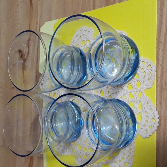 Vintage Libbey Set of 4 Lt Blue Azure Wide Mouth Stackable Glasses. - Picture 3 of 10